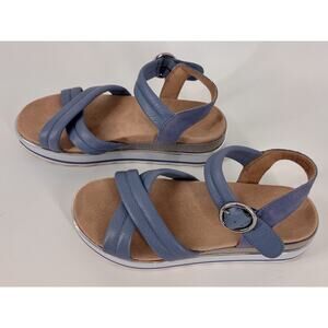 Vionic Women's Reyna Wedge Sandals Size 10 Light‎ Blue Leather Comfort Shoes
